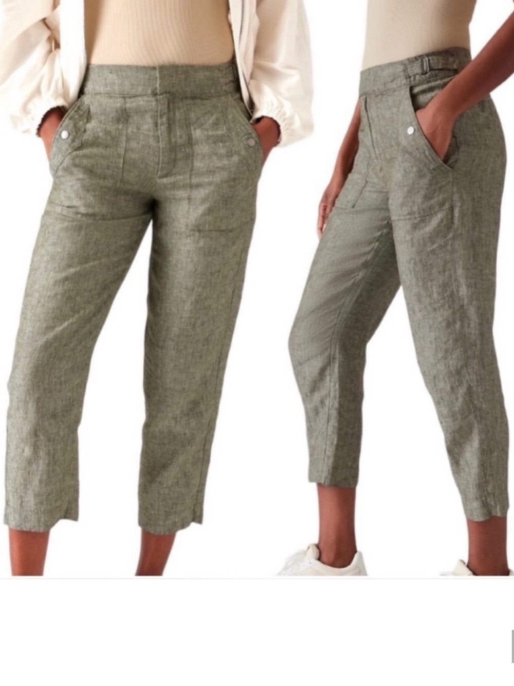 Athleta Voyager 100% Linen sage green Pants - Size 22 NWT